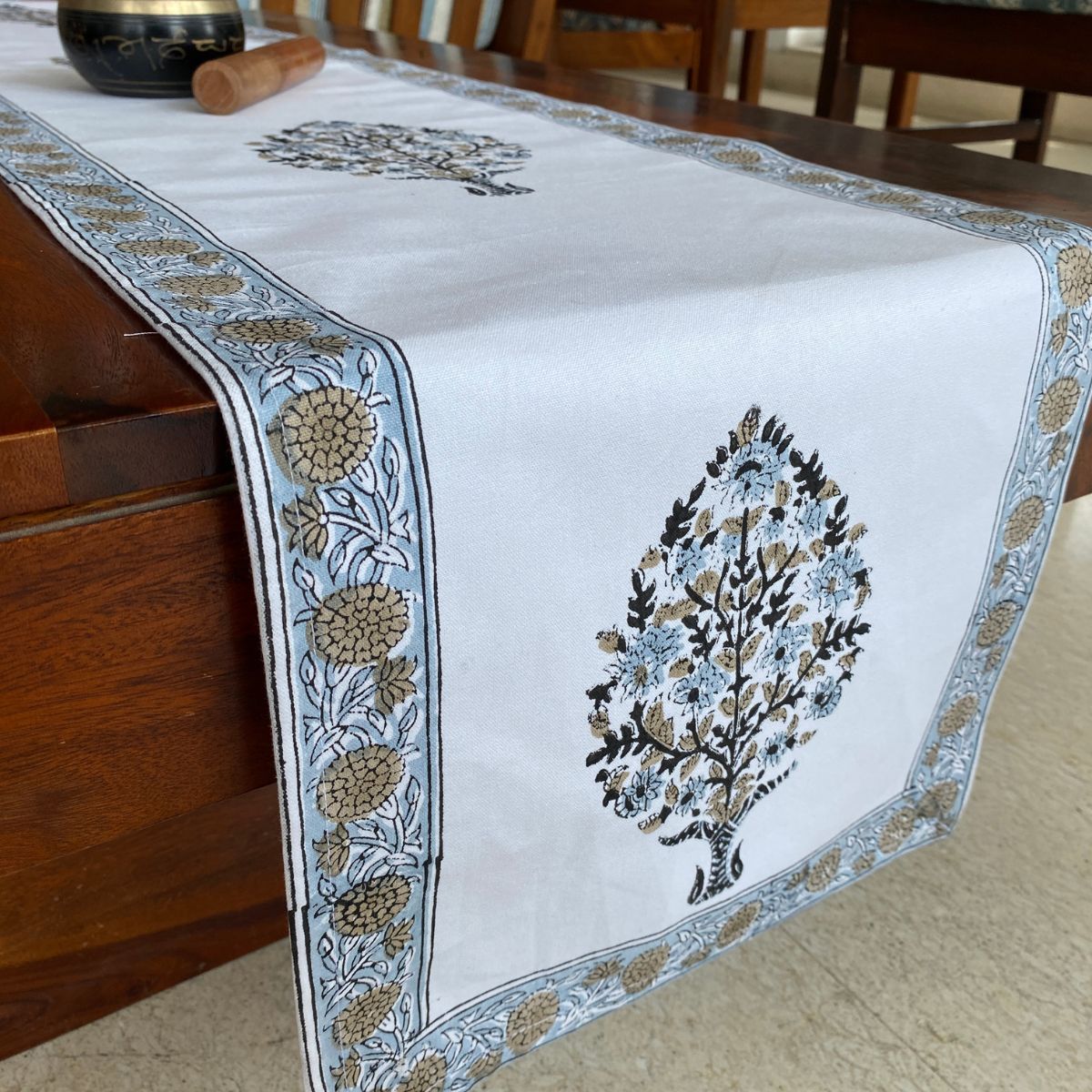 Noorjahan Table Runner, 100% cotton, 13" x 72" - Coral Slub -